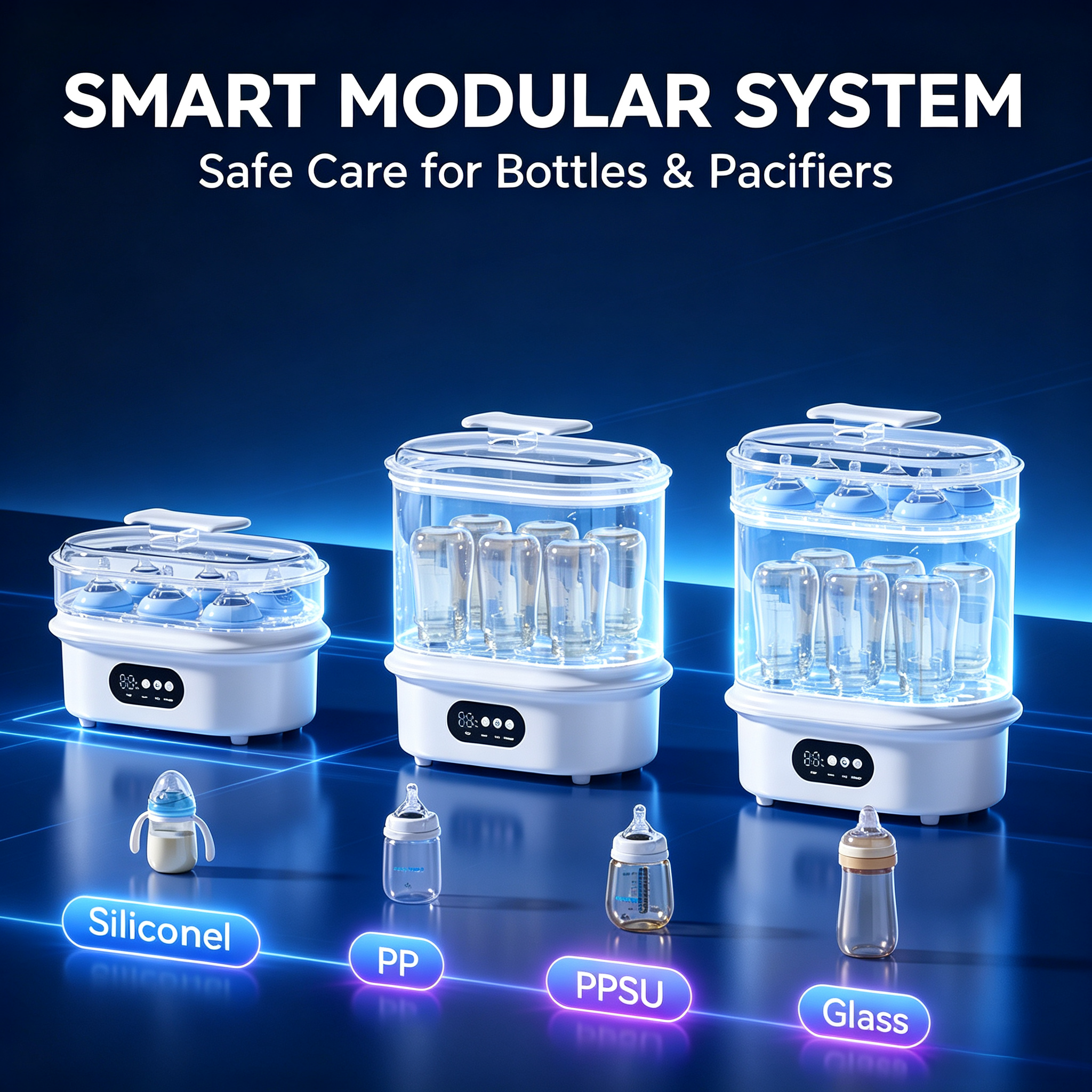 Electric Bottle Sterilizer and Dryer, Steam Function Bottle Cleaner with Hot Air Drying and Timer Settings for Home
