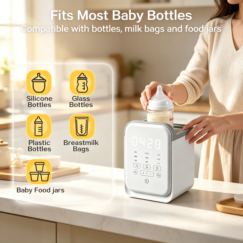 Bottle Warmer with Timer and Temperature Settings, Digital Baby Bottle Heater with Compact Design for Home Use