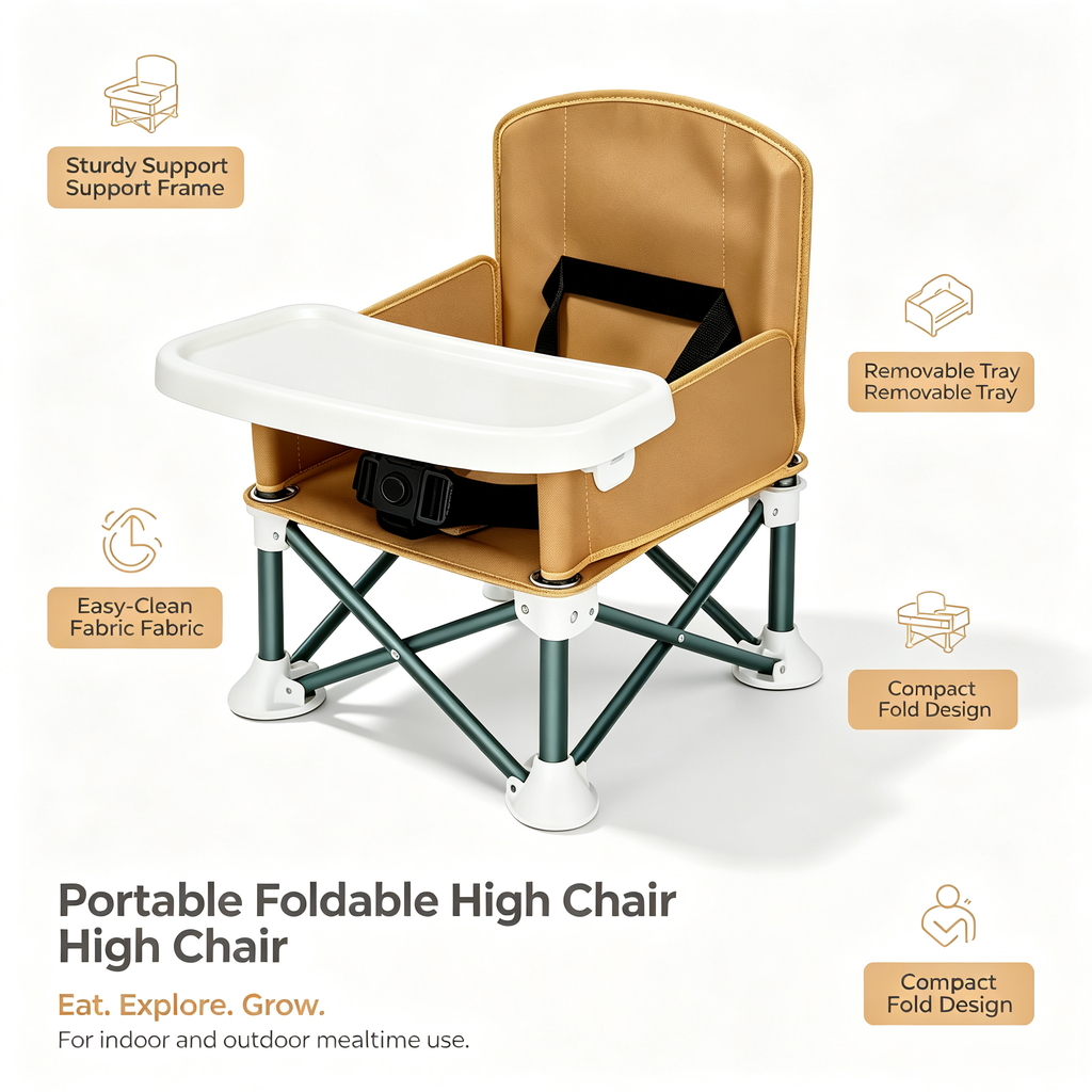 3-in-1 Portable Toddler Booster Seat, Foldable Baby Chair with Detachable Tray, Carry Bag and Adjustable Design for Home & Travel