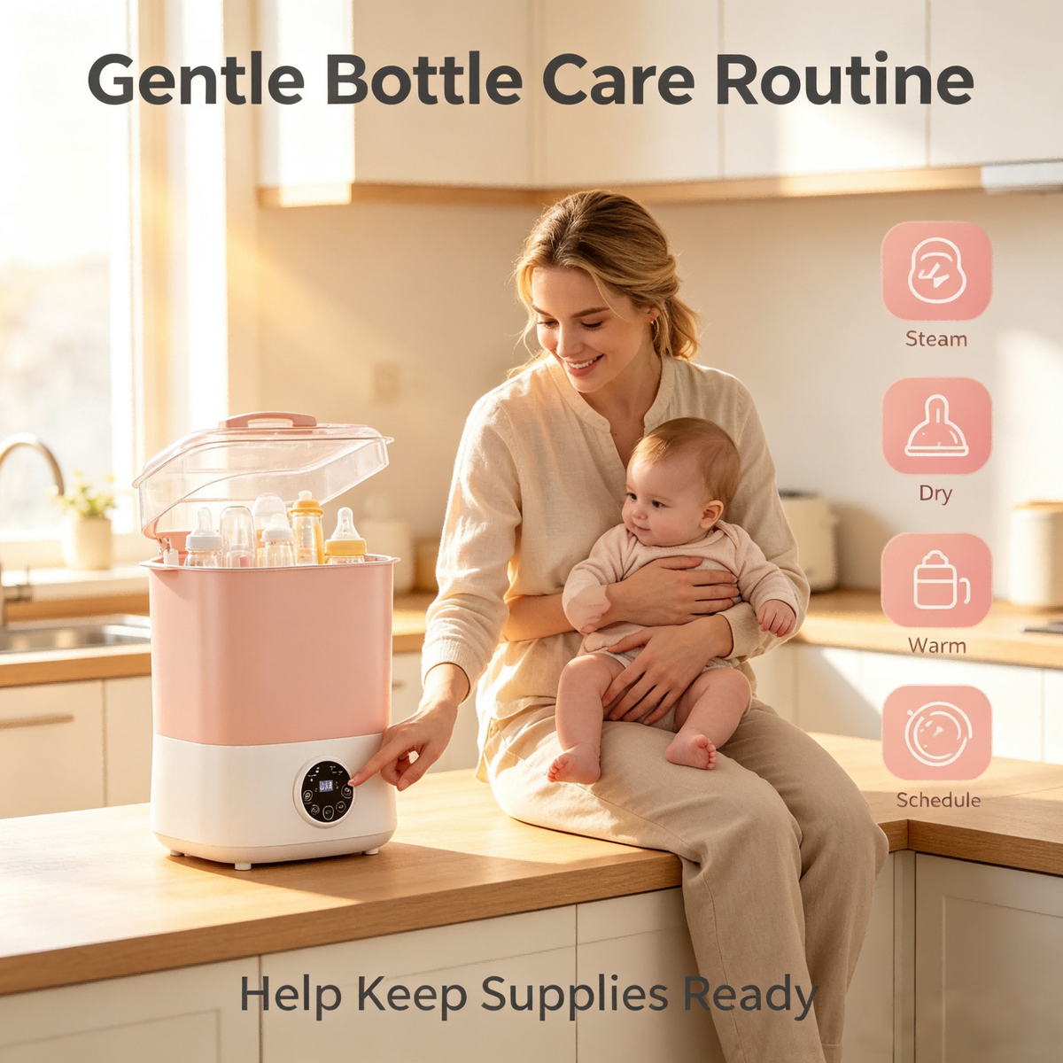 Lreya 4-in-1 Baby Bottle Sterilizer and Dryer, Electric Steam Sterilizer with Auto Drying, Bottle Warmer and Storage for Baby Bottles, Nipples and Breast Pump Parts