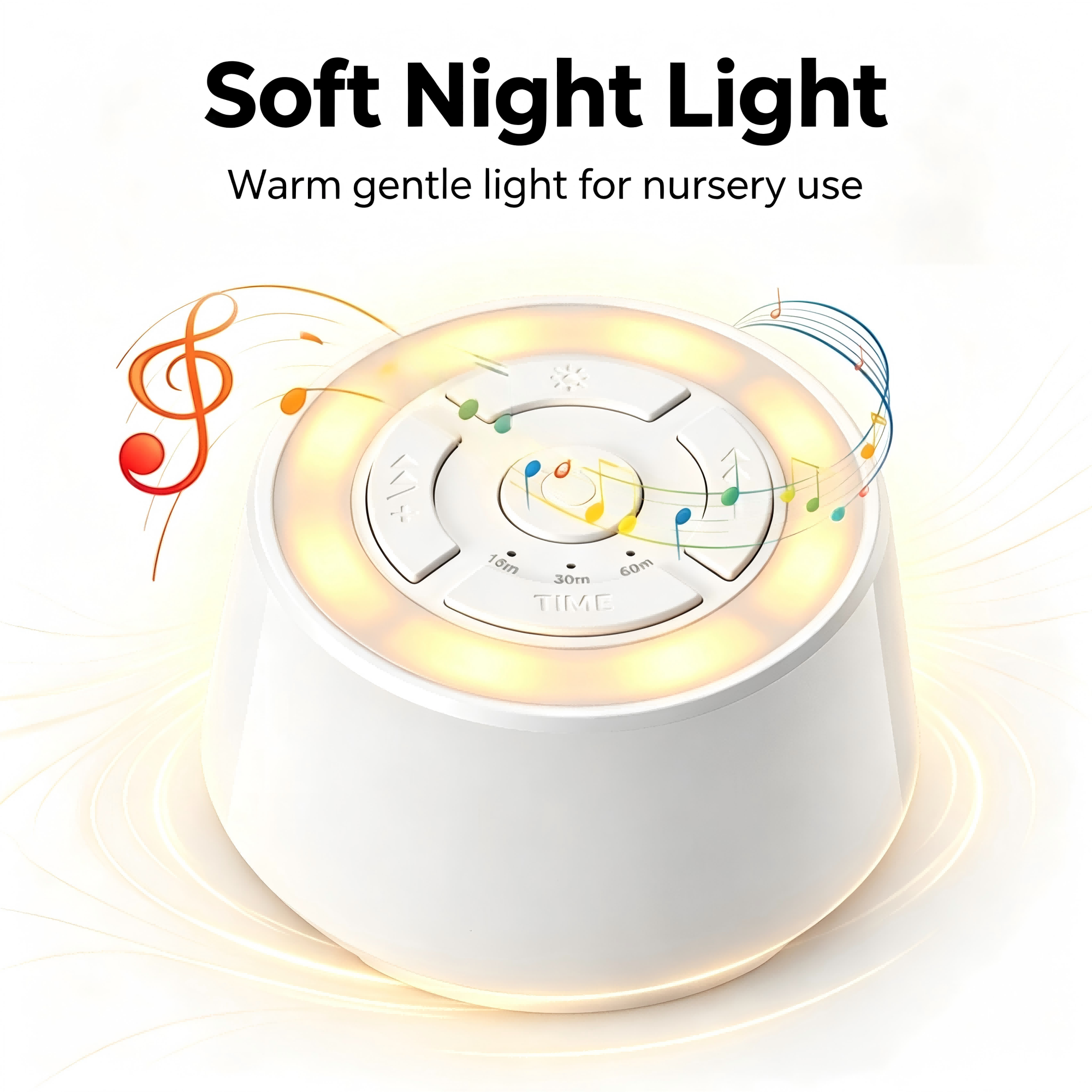 Clip-On Portable Baby Sound Machine with Adjustable Night Light, 20 Built-In Audio Tracks & Auto Timer