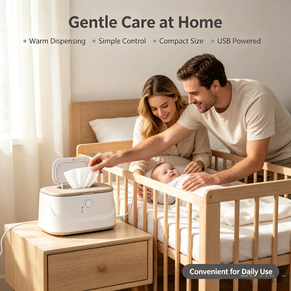 Baby Wipe Warmer Dispenser with 4 Adjustable Warmth Settings, Dimmable Night Light, Large Capacity Storage