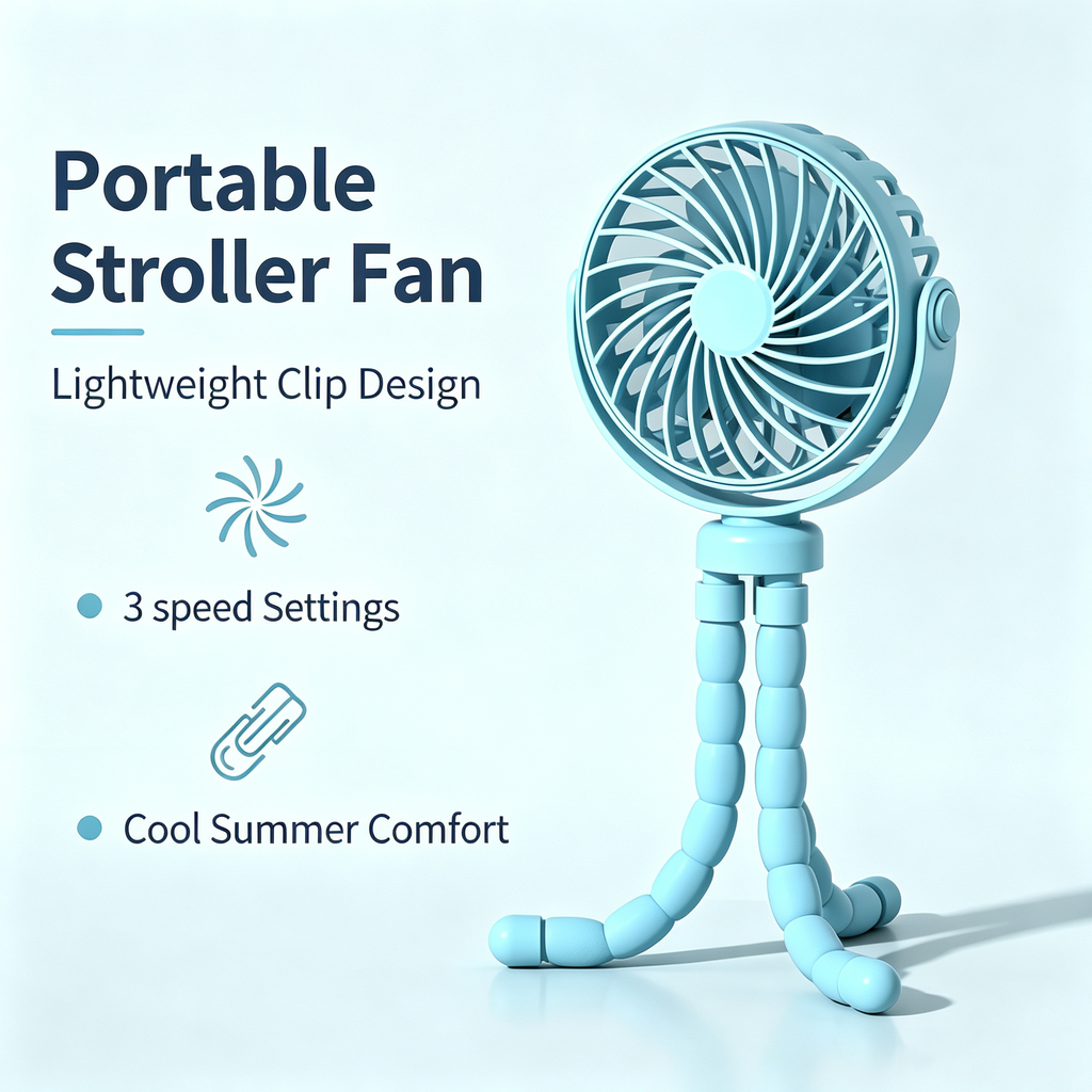 Rechargeable Portable Stroller Fan with Bendable Tripod Legs, Adjustable Wind Speeds, Rotatable Head and USB-C Charging