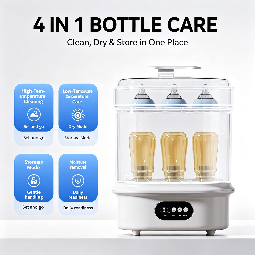 6-in-1 Baby Bottle Sterilizer, Dryer and Warmer with Steam Function, Hot Air Drying, Digital Timer and Storage Mode