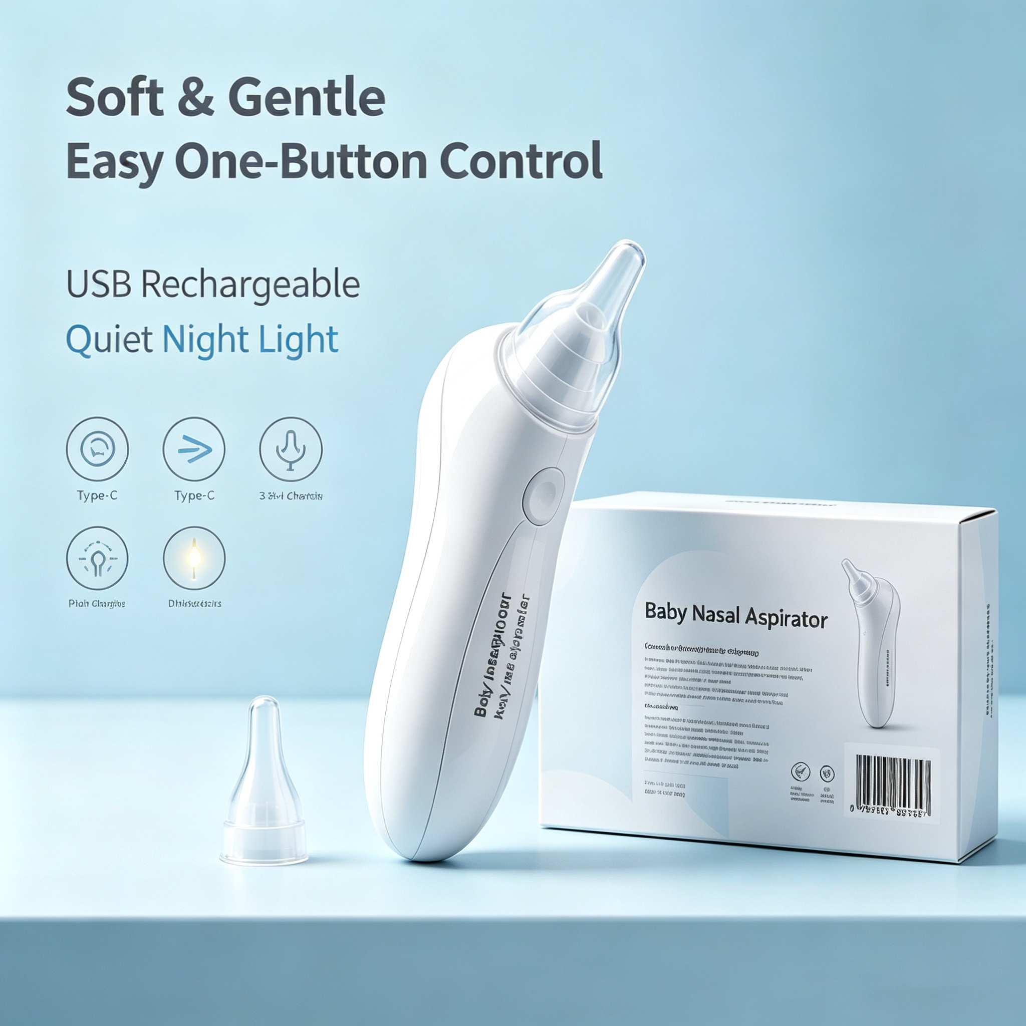 Electric Baby Nose Cleaner with Rechargeable Battery, Adjustable Suction Levels, Soft Tips, Storage Case