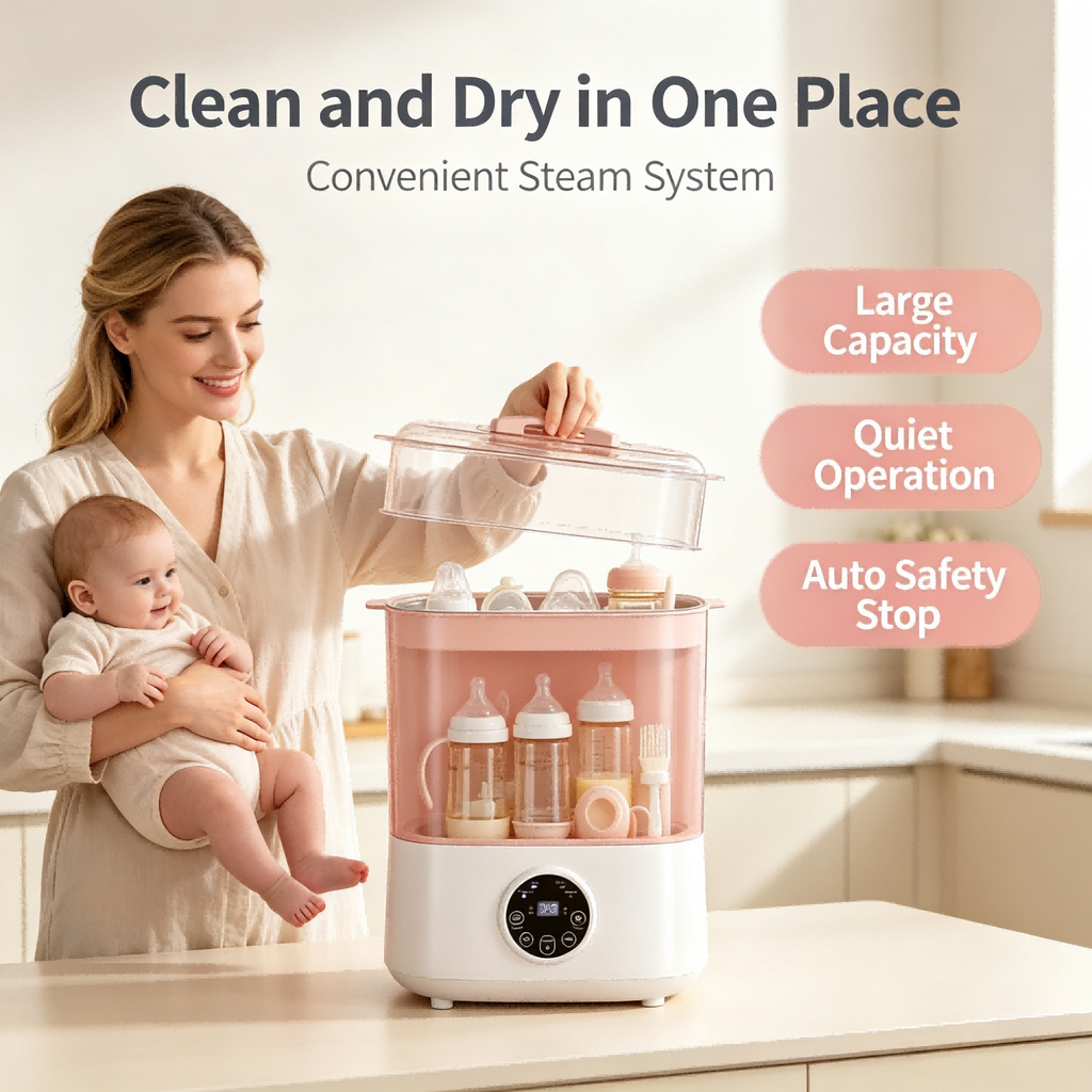 Lreya 4-in-1 Baby Bottle Sterilizer and Dryer, Electric Steam Sterilizer with Auto Drying, Bottle Warmer and Storage for Baby Bottles, Nipples and Breast Pump Parts