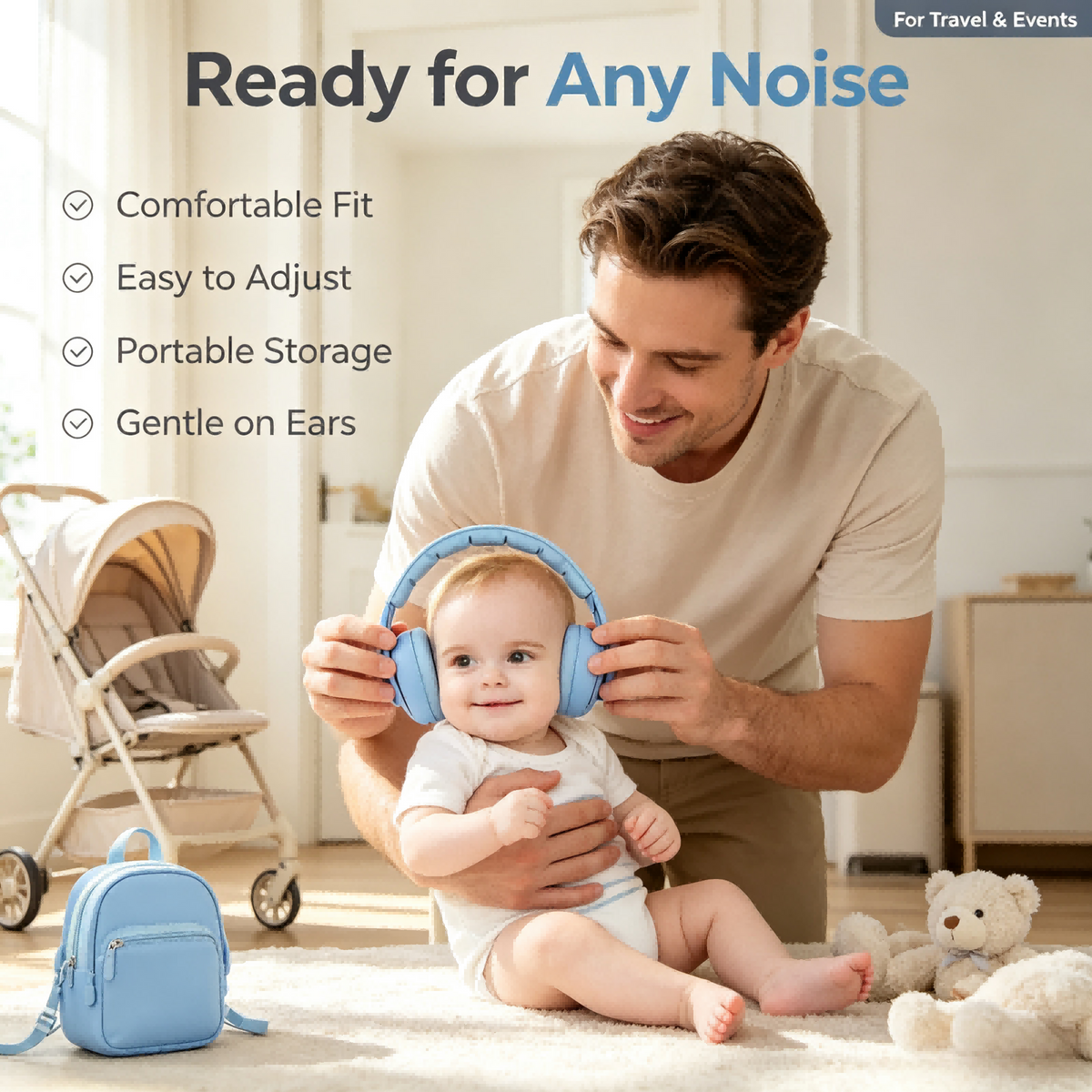 Baby Sound Reducing Earmuffs, Adjustable Lightweight Ear Covers for Travel and Outdoor Activities