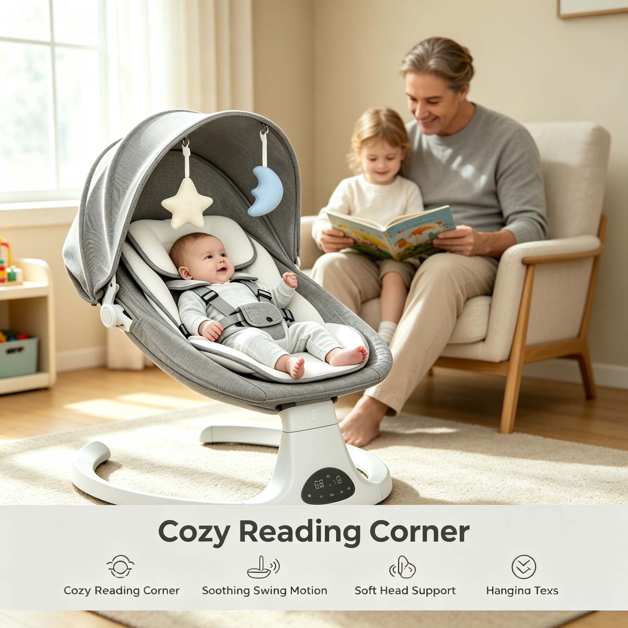 Remote Control Electric Baby Rocker, Multiple Rocking Settings, Bluetooth Audio Playback, Timer Control, Comfortable Seat Design