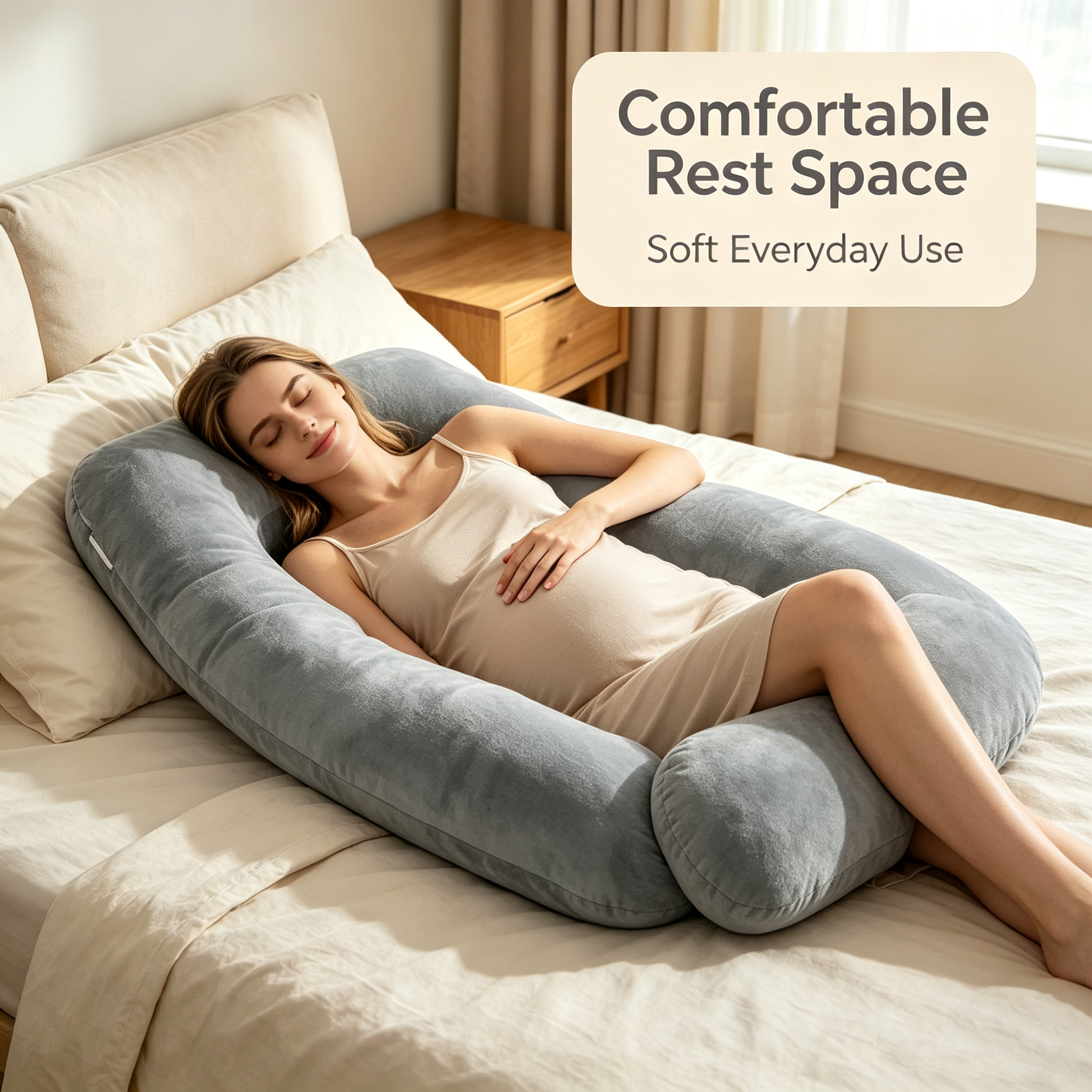 U Shape Pregnancy Pillow, 57 Inch Full Body Maternity Pillow with Removable Washable Cover, Soft Filling Cushion for Home Use