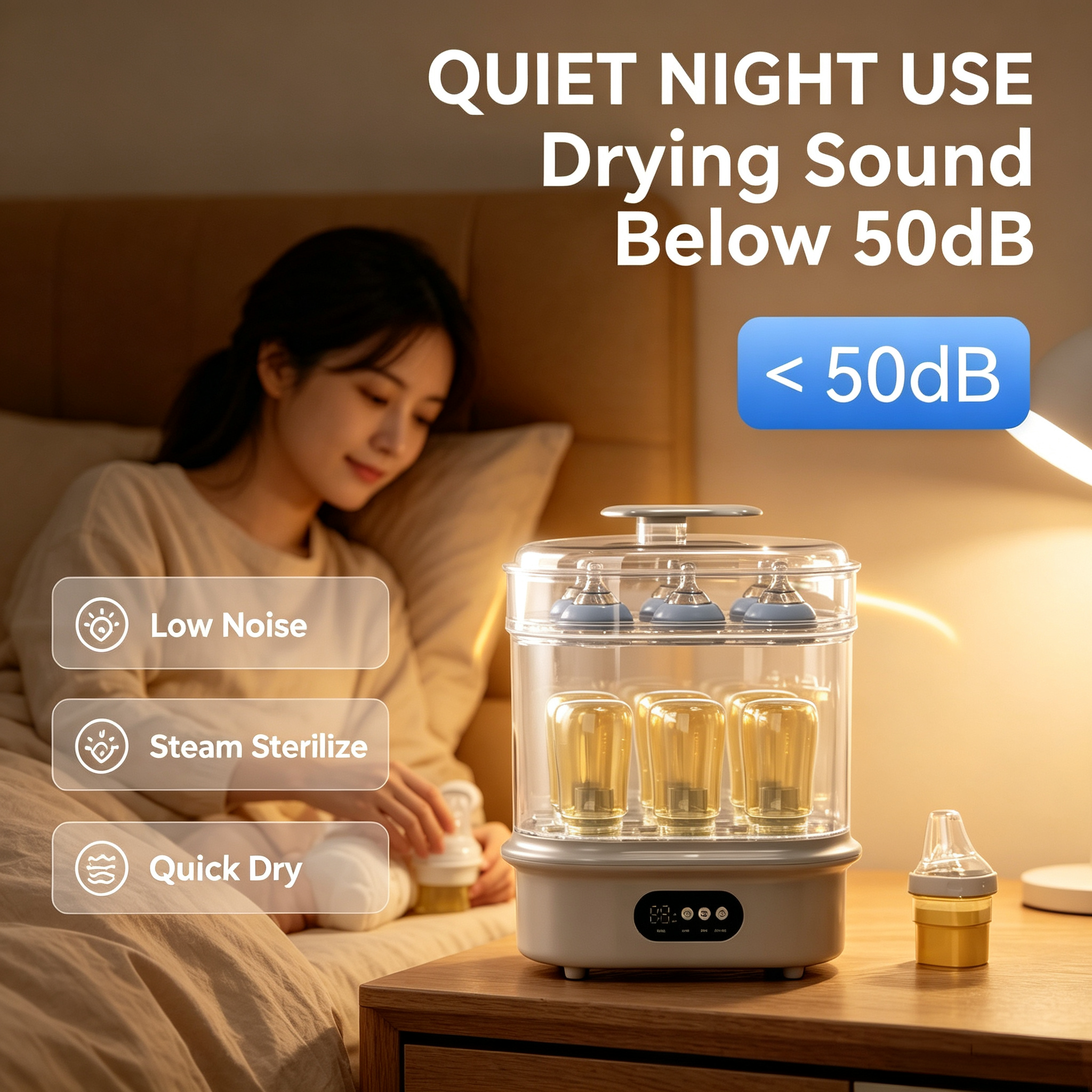 6-in-1 Baby Bottle Sterilizer, Dryer and Warmer with Steam Function, Hot Air Drying, Digital Timer and Storage Mode