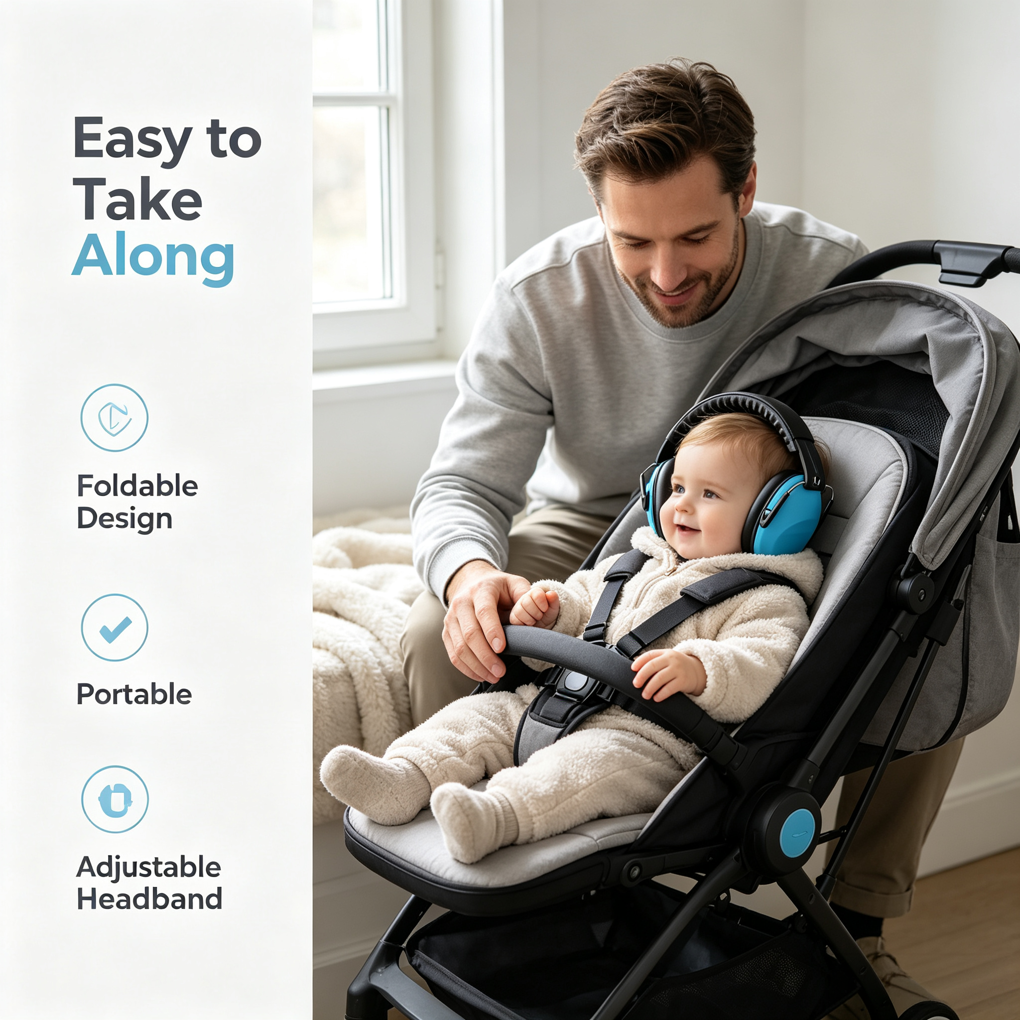 Baby Noise Reduction Earmuffs for Infants & Toddlers 3-36 Months, Adjustable Lightweight Ear Covers for Travel and Outdoor Activities