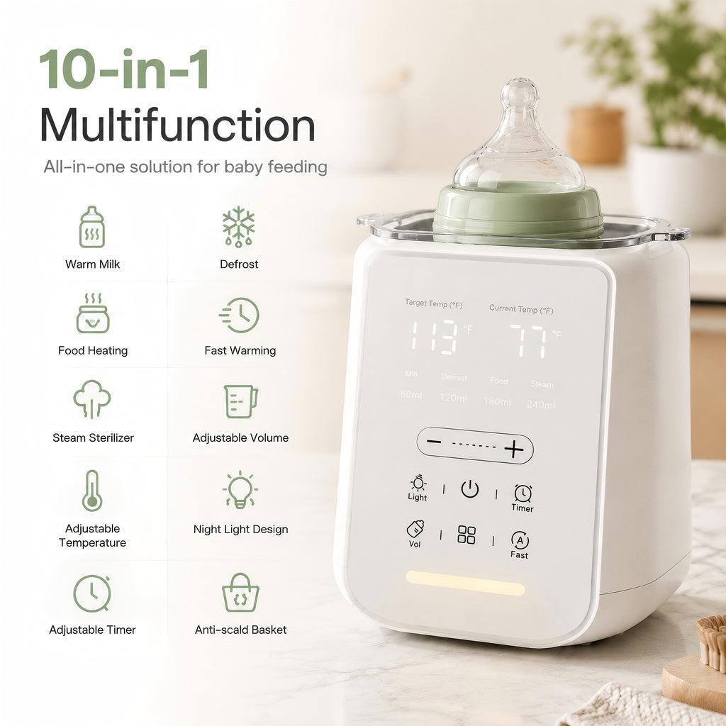 Baby Bottle Warmer, Smart Fast Milk Warmer & Food Heater, 212°F Steam Sterilizer & Defrost with Touch Screen LED Display, White