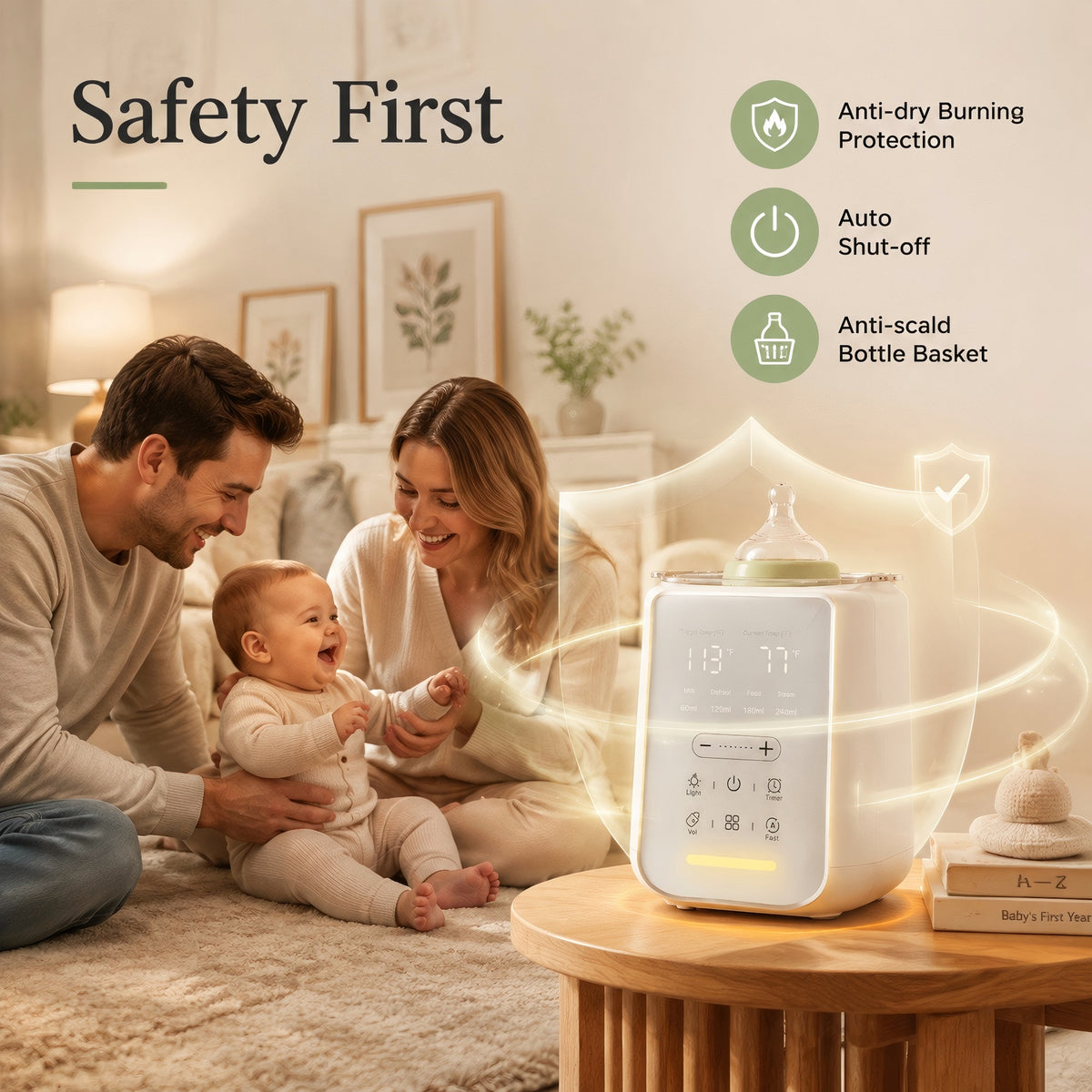 Baby Bottle Warmer, Smart Fast Milk Warmer & Food Heater, 212°F Steam Sterilizer & Defrost with Touch Screen LED Display, White