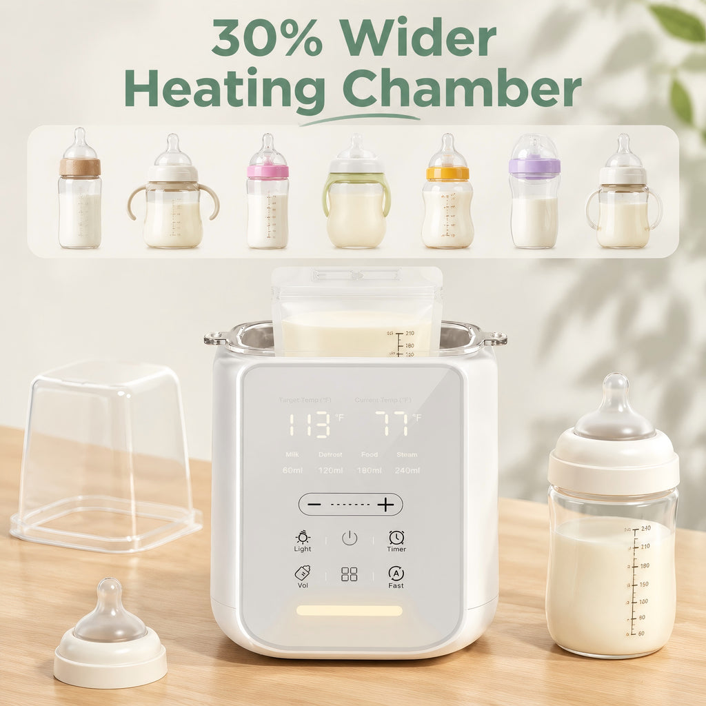 Baby Bottle Warmer, Smart Fast Milk Warmer & Food Heater, 212°F Steam Sterilizer & Defrost with Touch Screen LED Display, White